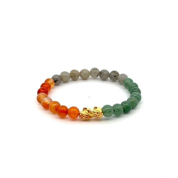 RAFANTHIA Jewelry - 18K Gold Dragon Pixiu Piyao Lucky Charm Bracelet Zodiac Signs Taurus Gemstones 6